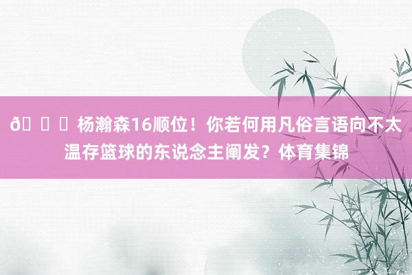 😘杨瀚森16顺位！你若何用凡俗言语向不太温存篮球的东说念主阐发？体育集锦